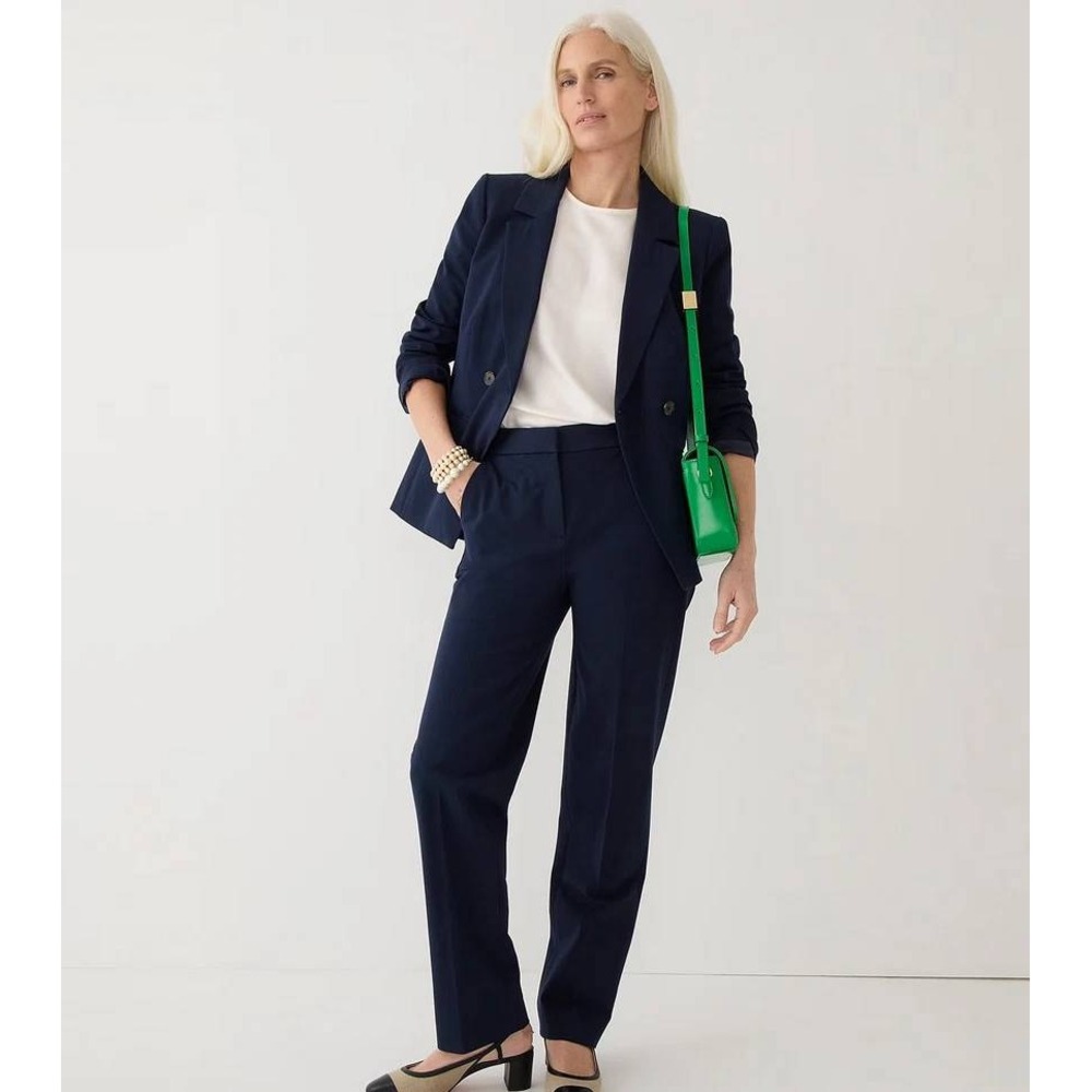 J.Crew Kate Straight-Leg Pant Bi-Stretch Cotton Blend Navy Blue Size 8‎